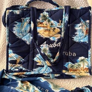 Aruba Tropical Blue Quilted Tote Bag matching scarf and scrunchie